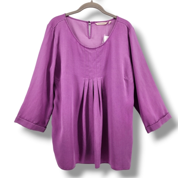 Soft Surroundings Cusabo‎ In Tencel Pintuck Blouse Iris Orchid Purple NEW - Picture 2 of 13